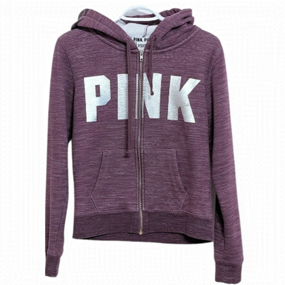 PINK Purple heather hoodie with front decor size Small @L
